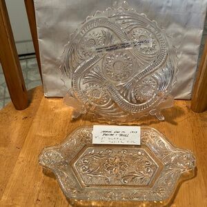 2pcs. Vintage Imperial Glass Co 1909 crystal butter serving dish. 9” n 7.5”